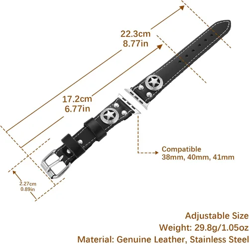 Miniatura 5 de AsAlways Compatible con correas de Apple Watch de 38/40/41/42/44/45/46/1.929 in, correas ajustables de cuero genuino resistentes para reloj