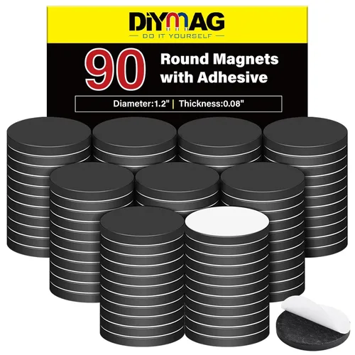DIYMAG 90 Piezas Puntos Magnéticos con Autoadhesivo, Imanes Redondos Cinta Magnética Láminas Magnéticas Flexibles con Adhesivo para Manualidades,