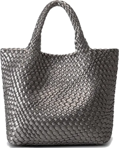 Queenoris Bolso tejido para mujer, bolso de mano de cuero vegano grande para verano, playa, viaje, bolso y bolso retro hecho a mano