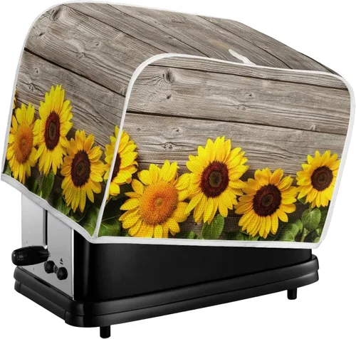 Miniatura 6 de Cubierta acolchada de poliéster para tostadora de tablero de madera de girasol para tostadora de dos rebanadas, protección contra el polvo