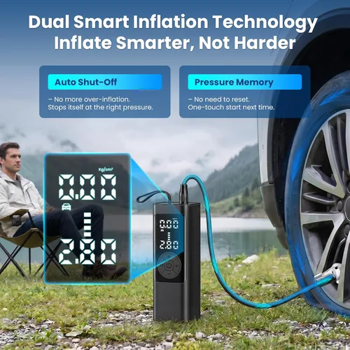 Miniatura 7 de FamilyKit Compresor de aire portátil para inflador de neumáticos, bomba de aire inalámbrica de 6000 mAh, 150 PSI, inflado rápido 24L/min, 4 modos