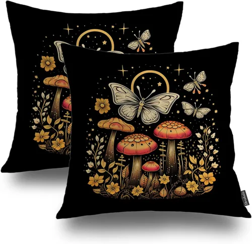 Miniatura 71 de Shrahala Funda de almohada decorativa de castillo oscuro de Halloween, casa con murciélagos de bruja, esqueleto, funda de almohada cuadrada mezclada