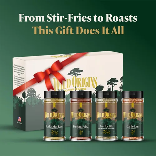Miniatura 5 de Wild Origins Caja de regalo de condimentos multiusos premium, paquete de 4, sin OMG, mezclas de especias, ingredientes auténticos, esenciales