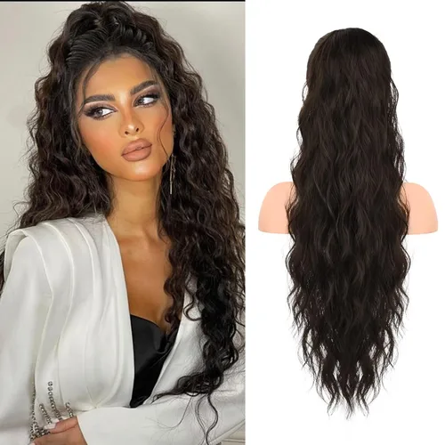 Miniatura 16 de HOOJIH Extensión de cola de caballo, extensiones de cabello con cordón para cola de caballo de 26 pulgadas de largo, pelo rizado y ondulado natural