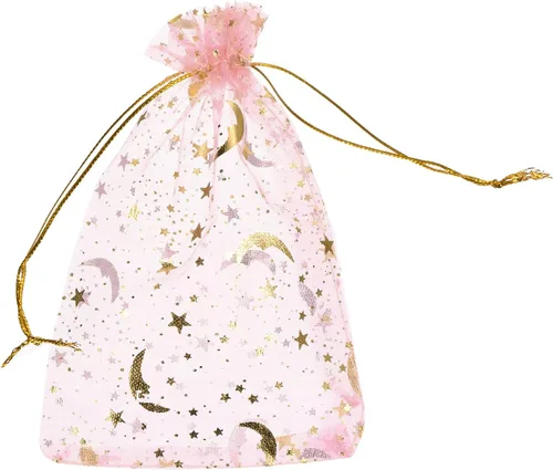 Miniatura 18 de MECCANIXITY Bolsa de organza de 3.5 x 5 pulgadas, bolsas de malla transparente de luna y estrella, bolsas de regalo con cordón, bolsa de regalo