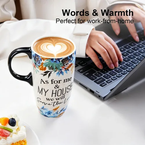 Miniatura 2 de Topadorn Taza de viaje de cerámica con tapa y asa para los amantes del café, tapa resistente a salpicaduras - Vaso para llevar para portavasos de En