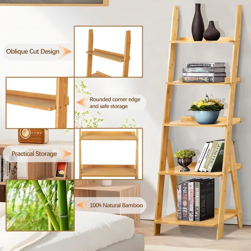 Miniatura 4 de Estantería de bambú de 5 niveles para plantas y flores, estante organizador de almacenamiento independiente para sala de estar, oficina en casa