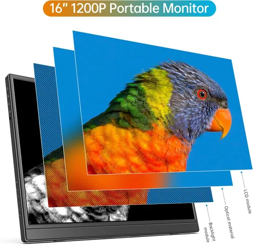 Miniatura 3 de Monitor portátil de 16.0 pulgadas FHD 1920 * 1200P USB C HDMI Ultradelgado IPS para viajes, pantalla con altavoces, HDR Plug&Play, monitor externo