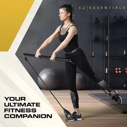Miniatura 4 de Kit de barra de pilates con bandas de resistencia para mujeres y hombres (30,40,50 libras), barra de pilato con cinturones antideslizantes