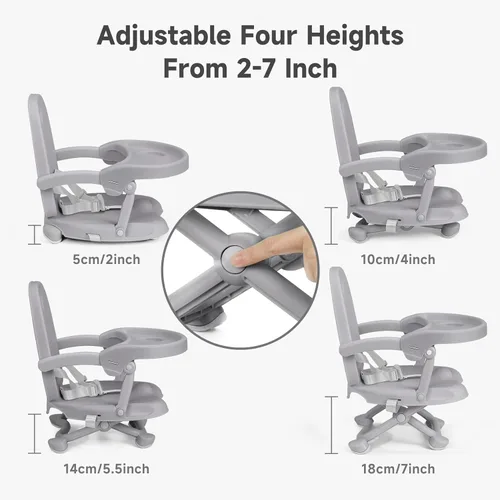 Miniatura 5 de YOLEO Silla alta para bebé, asiento elevador para mesa de comedor, sillas altas plegables con alturas ajustables, asiento elevador de viaje con Gris