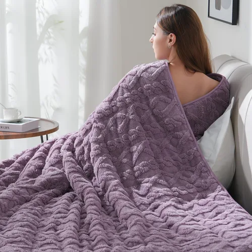 Miniatura 21 de Manta con peso de 15 libras, tamaño twin, manta con peso de sherpa a cuadros 3D de jacquard suave y elegante para adultos, manta de cama acogedora