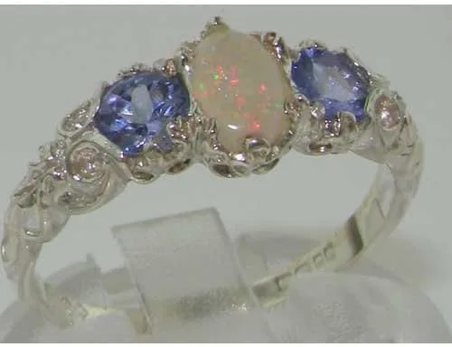 Miniatura 5 de Anillo de plata de ley 925 auténtica auténtica ópalo y tanzanita para mujer.