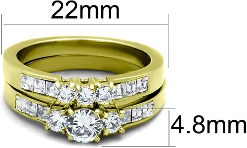 Miniatura 3 de Juego de 3 piezas de anillos de compromiso para él y para ella de oro IP de circonia cúbica