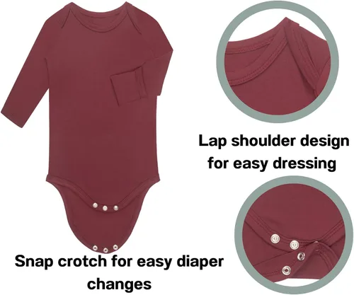Miniatura 2 de Body para bebé con puños de manopla, rayón hecho de bambú, pijama de manga larga para niños y niñas