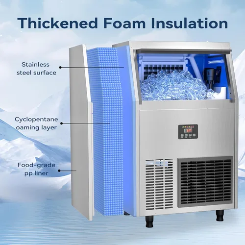 Miniatura 5 de Coolake Máquina comercial para hacer hielo, 200 libras por 24 horas con almacenamiento de 55 libras, enfriada por aire, máquina de hielo de acero
