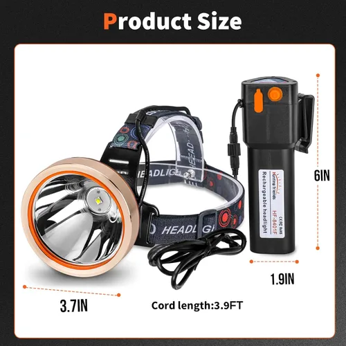 Miniatura 5 de Linterna de cabeza LED recargable de alta potencia - linterna frontal ajustable impermeable, linterna frontal de manos libres para camping
