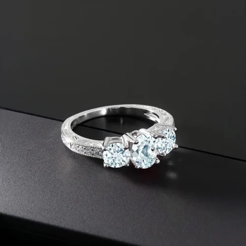 Miniatura 35 de Gem Stone King Anillo de compromiso de 3 piedras preciosas de oro blanco de 10 quilates con piedra natal y diamantes cultivados en laboratorio