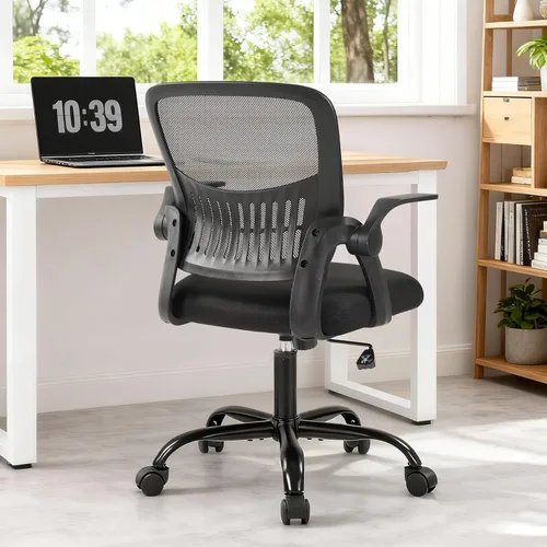 Miniatura 9 de Sweetcrispy Silla ejecutiva gerencial de oficina en casa, silla giratoria de malla ergonómica ajustable con respaldo medio, brazos abatibles, cómodo