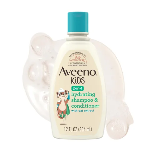 Aveeno Kids Champú y acondicionador hidratante 2 en 1, limpia, acondiciona y desenreda suavemente el cabello de los niños, formulado con extracto de