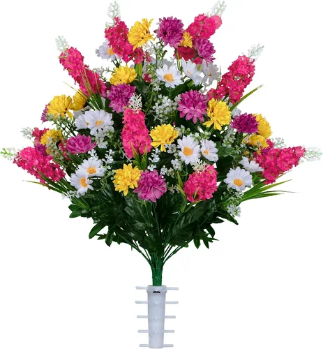 Miniatura 22 de Sympathy Silks Flores artificiales para cementerios – Decoraciones para tumbas - 1 ramo de flores silvestres de violeta púrpura y naranja, 1 montura