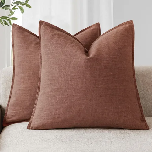 Miniatura 55 de Foindtower Paquete de 2 fundas de almohada decorativas de lino y liso, funda de cojín decorativa suave, estilo bohemio campestre para silla, sofá