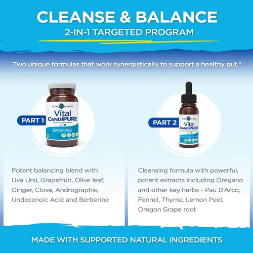 Miniatura 3 de Vital Planet - Vital CandiPURE - Limpieza intestinal formulada para mantener un equilibrio intestinal saludable, 2 partes - Kit de 14 días, 56