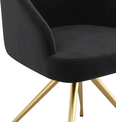 Miniatura 13 de Martha Stewart Sora Silla de Trabajo Giratoria Fija con Brazos Inclinados para Oficina en Casa en Terciopelo Negro con Marco de Latón Pulido