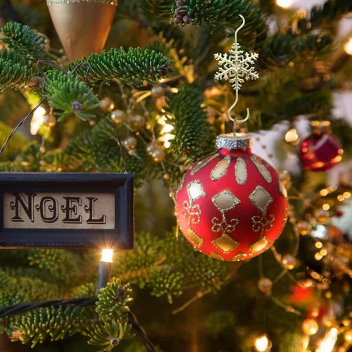 Miniatura 5 de HOMSFOU Decoración de escritorio, 10 ganchos de adorno de árbol de copo de nieve, ganchos decorativos de alambre de metal para árbol de Navidad
