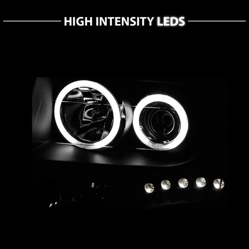 Miniatura 6 de AmeriLite - Faros delanteros de proyector de halo LED Xtreme negros para Ford Expedition 2007-2014, lado del pasajero y del conductor