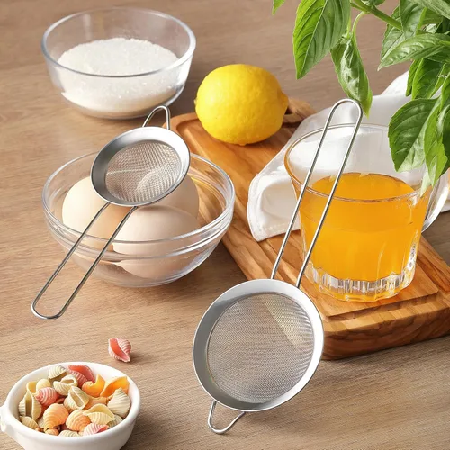 Miniatura 7 de Paquete de 2 coladores de malla fina, mini colador de acero inoxidable con asa para cocina, tamices de metal para colar té, matcha, cóctel, jugo