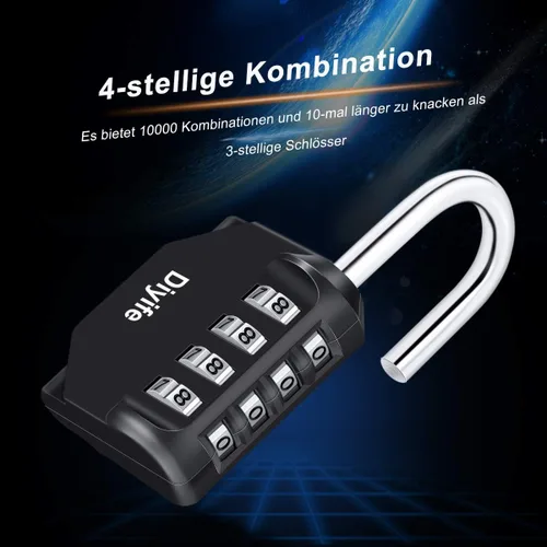 Miniatura 4 de Diyife - Paquete de 3 candados combinados de 4 dígitos, cerradura de combinación para exteriores, impermeable, cierre de combinación de metal y Negro