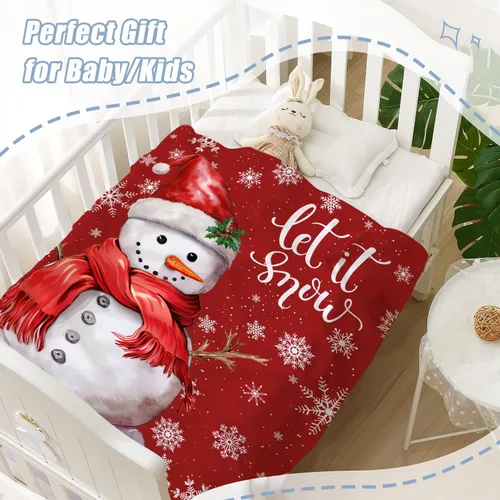 Miniatura 5 de Manta de Navidad para bebé, pequeña, roja, con copos de nieve de Navidad, manta de invierno y vacaciones, manta para arrullo de niños pequeños