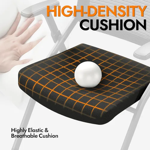 Miniatura 8 de Juego de 2 sillas de oficina plegables con ruedas de PU, malla ergonómica con respaldo elástico, silla apilable para sala de conferencias, silla