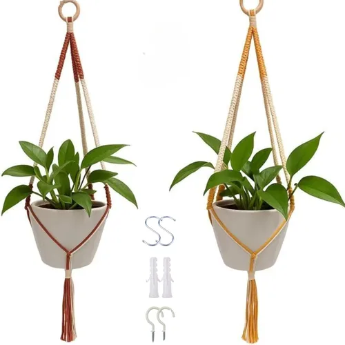 Miniatura 10 de Feedee Ganchos de macramé para plantas, paquete de 6, color negro, interior/exterior, algodón