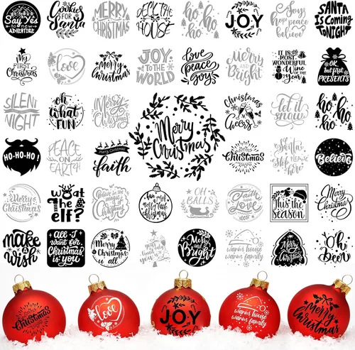 Miniatura 9 de 45 piezas de calcomanías UV con palabras de Navidad para decoración de bola de Navidad, calcomanías de letras de saludo inspiradas en vacaciones