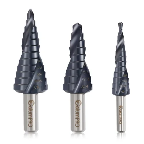 Juego de 3 brocas escalonadas de cobalto para acero inoxidable y metal duro, M35 HSS Unibit con revestimiento TiAlN, diseño de flauta en espiral,