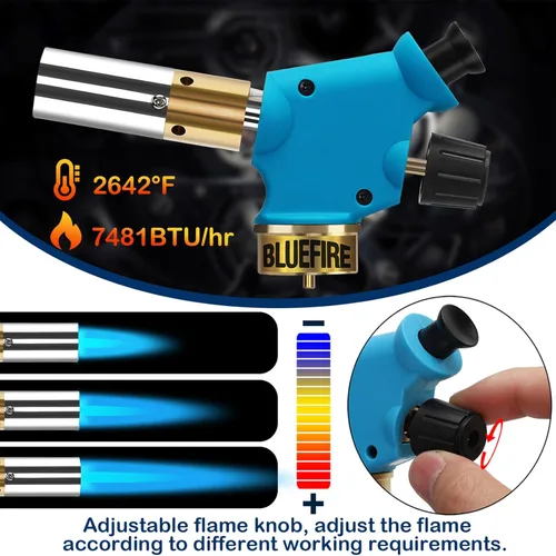 Miniatura 3 de BLUEFIRE Kit de antorcha ciclón portátil con cilindro MAPP, cabezal de disparo con botón de presión, combustible de gas propano MAPP MAP PRO