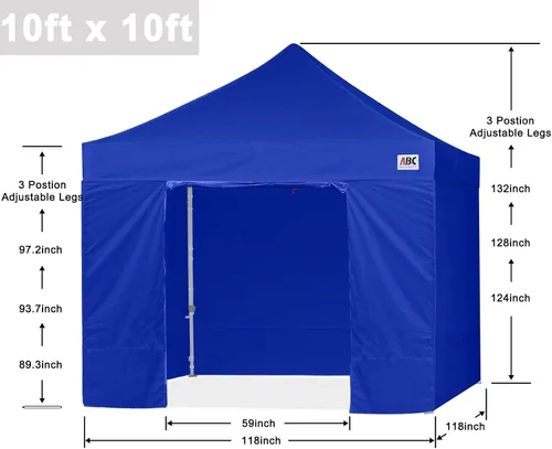 Miniatura 3 de Abccanopy - Toldo de 10 x 10 pies, con paredes laterales, sombra instantánea, con bolsa con ruedas para guardarlo. Incluye 4 bolsas de lastre, Azul