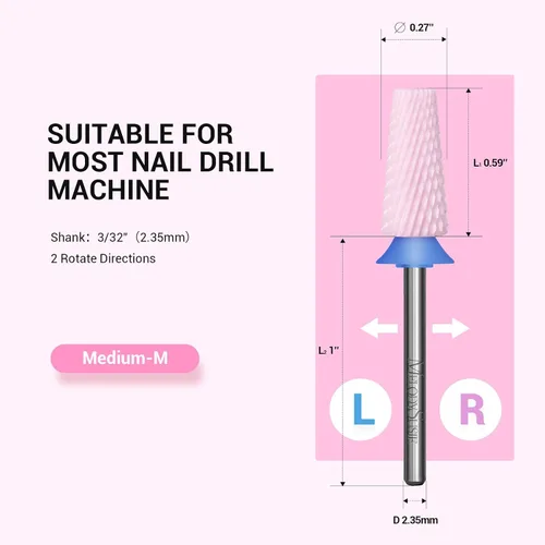 Miniatura 5 de MelodySusie Brocas de uñas 5 en 1, brocas de cerámica de corte cruzado de 3/32 pulgadas, adecuadas para manicura, pedicura, cutícula, esmalte en Rosa