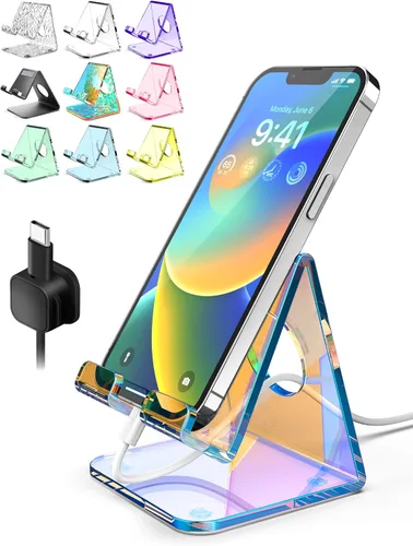 Soporte acrílico para teléfono, soporte transparente para escritorio de oficina, tocador, encimera de cocina, mesita de noche, compatible con iPhone
