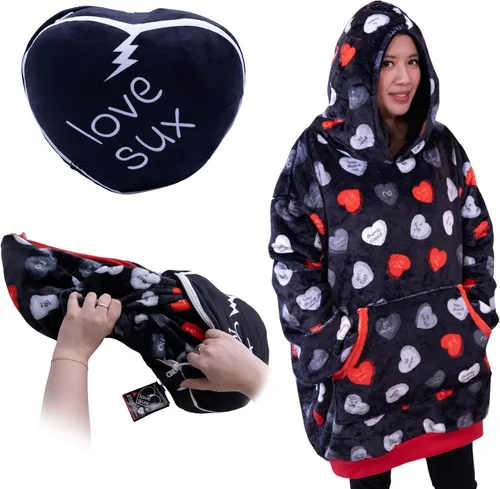 Miniatura 15 de Plushible Manta con Capucha Portátil, Sudadera con Capucha de Gran Tamaño de 2 en 1, Bolsillo de Manga Larga, Regalo Acogedor para las Fiestas, Palta