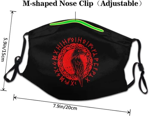 Miniatura 3 de Máscara facial de tela para adultos y niños, Odin Raven Vikings Runes Huginn Muninn Myth - Cubrebocas antipolvo, pasamontañas reutilizables