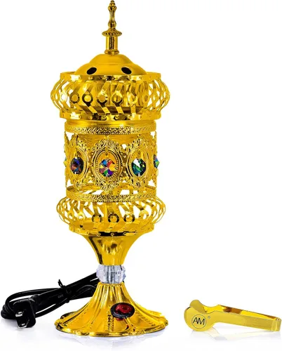 Miniatura 9 de ATTAR MIST Quemador de incienso eléctrico - Quemador de resina de incienso Oud - Carrusel intrincado grande Mabkhara Silver Plata