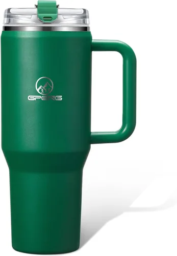 Miniatura 16 de Gpeng 30/40/50 oz Vaso con asa, botellas de agua con tapa de popote, taza de viaje de acero inoxidable aislada compatible con portavasos, mantiene