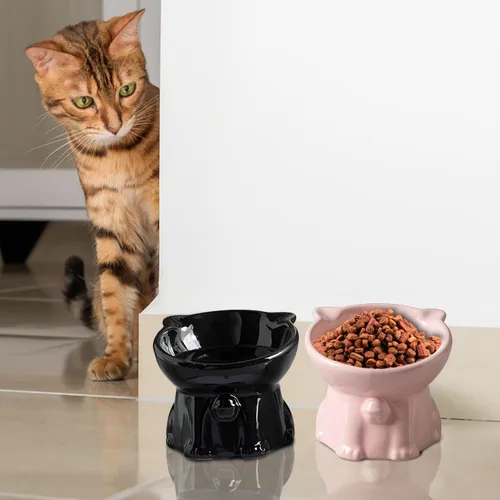 Miniatura 5 de Cuencos elevados de cerámica para gatos, 4 cuencos elevados extra anchos para gatos, plato poco profundo apto para alimentos y agua, antivómitos
