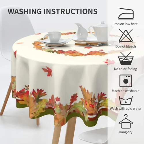 Miniatura 6 de Sweetshow Mantel redondo de hojas de acuarela de cosecha de otoño, mantel redondo de 60 pulgadas, mantel de tela otoñal para fiestas de vacaciones