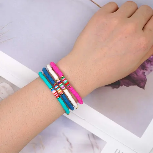 Miniatura 2 de CASDAN 14 pulseras Heishi para mujer con cuentas de disco de vinilo arco iris Srting Stack pulsera surfista cuerda elástica pulseras verano playa