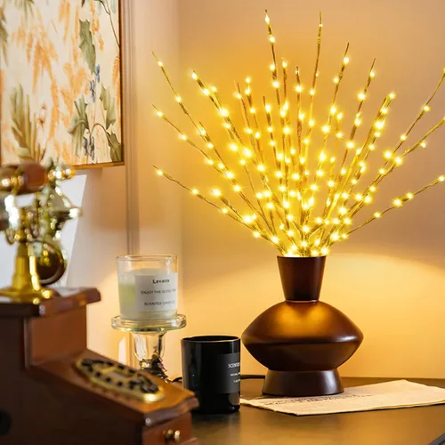 DK177 Juego de 4 luces para ramas led con pilas, ramo de sauce artificial, ramita pequeña, potencia dorada de 30 pulgadas, 20 LED para decoración