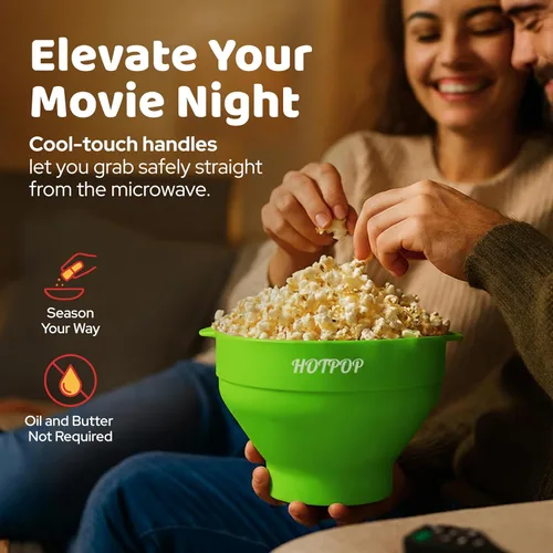 Miniatura 5 de El Hotpop Original - Palomitero para microondas, Popcorn, contenedor de silicona para hacer de palomitas de maíz, cuenco plegable sin BPA y apto