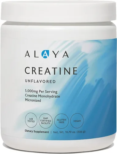 Alaya Naturals Monohidrato de creatina micronizada en polvo – Combustible puro rendimiento para fuerza, enfoque mental, vegano, sin OMG, fácil de